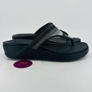 Crocs Women's Monterey Bead Strap Wedge Flip Flop Sandals Black 206641 Size 6